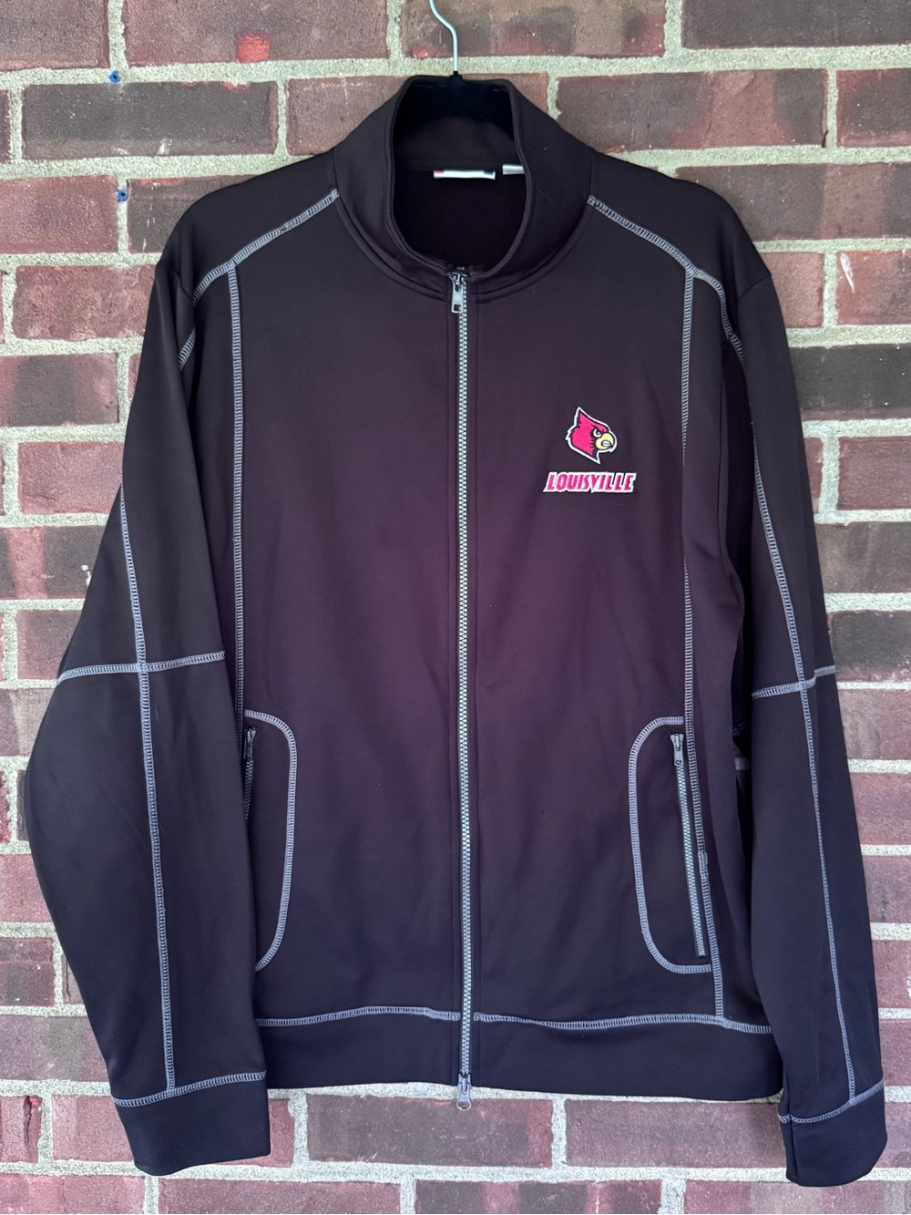 Louisville Cardinals Full Zip Track Jacket Mens Large Black Clique Athletic